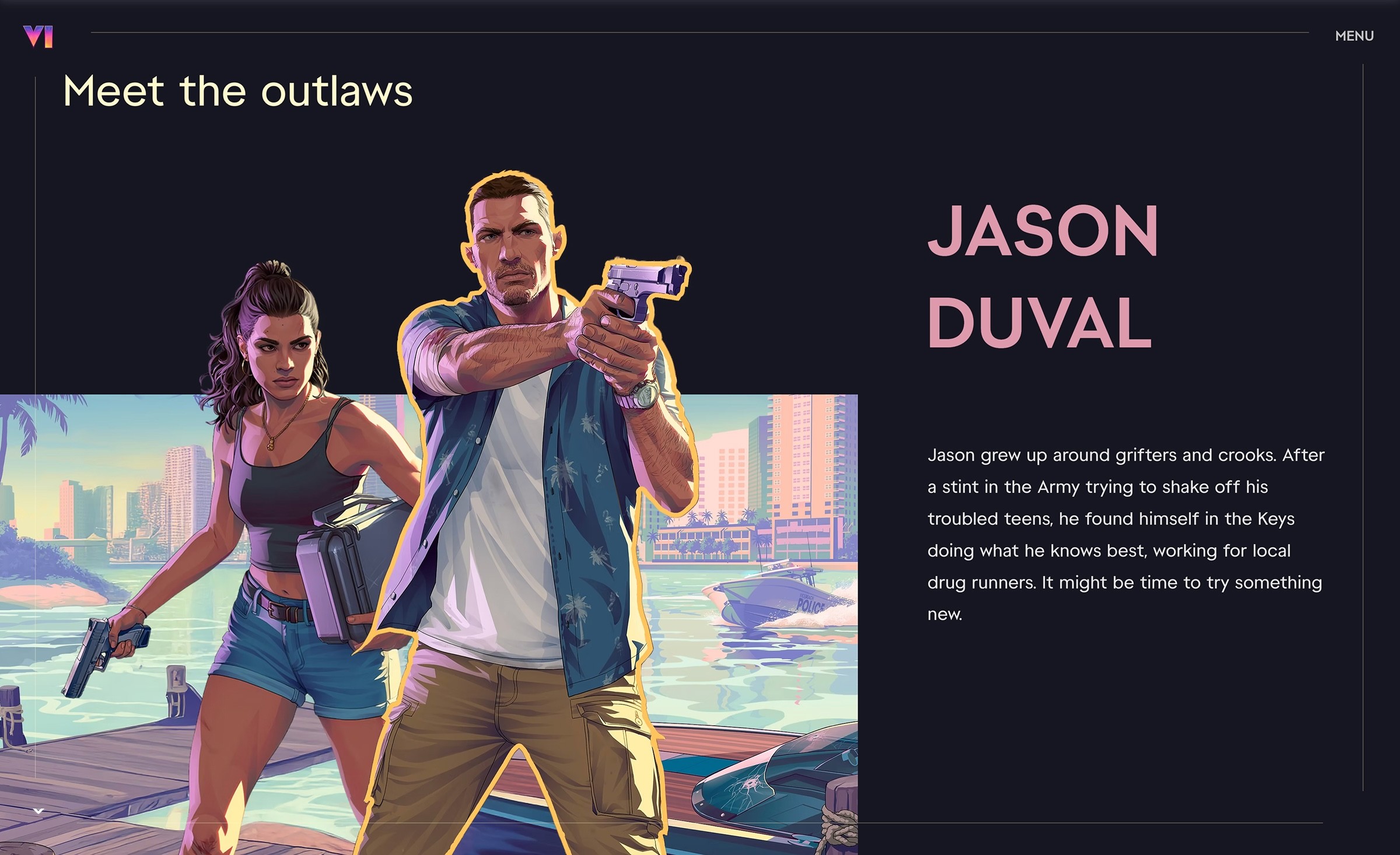 One of the main character's introduction screen