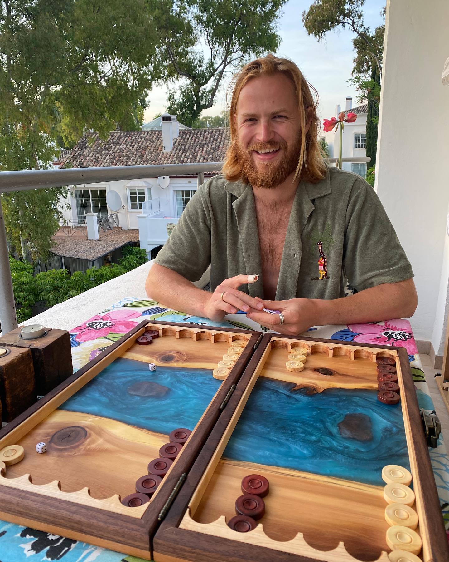 nick collins pretending to play backgammon