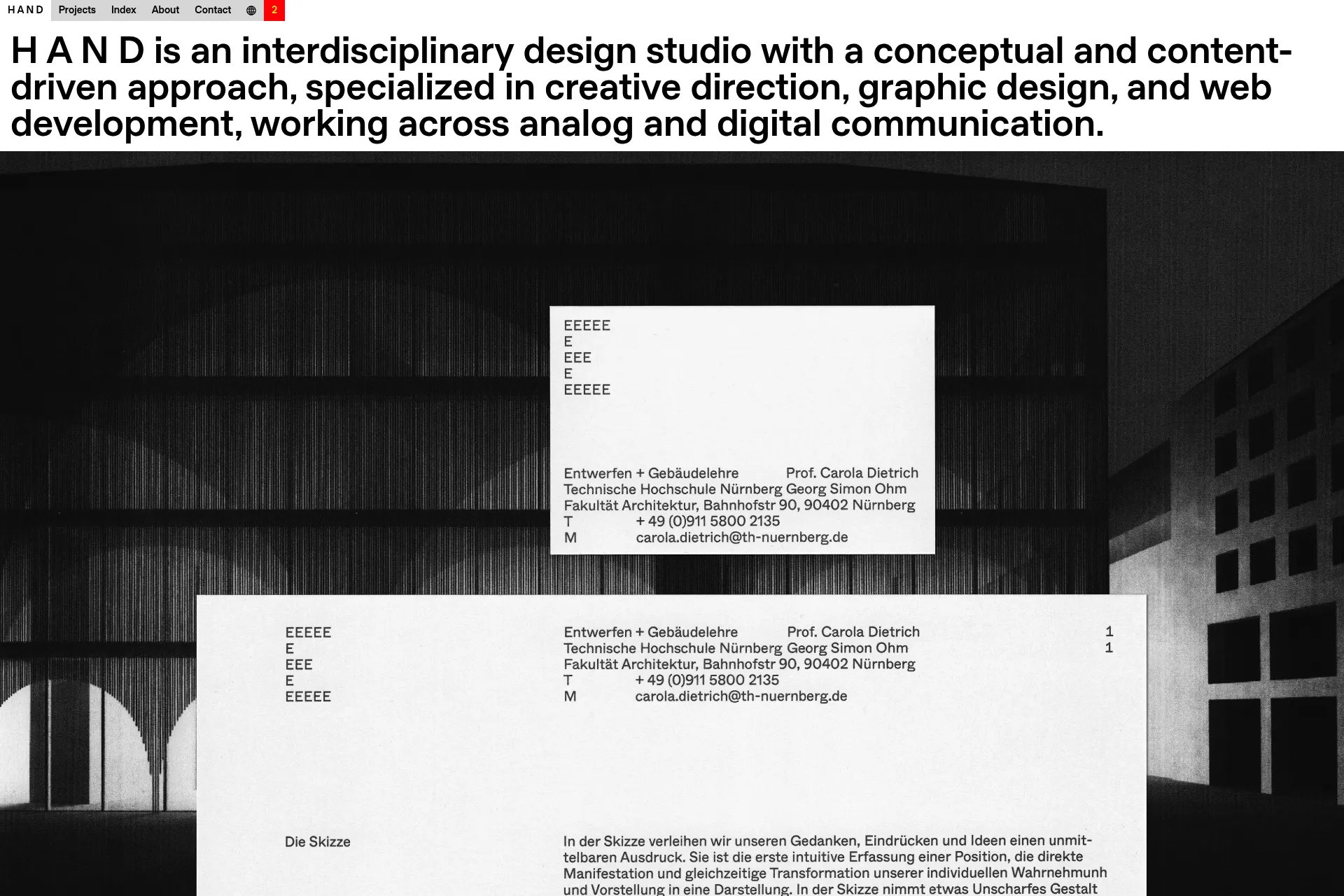 Screenshot of HAND website