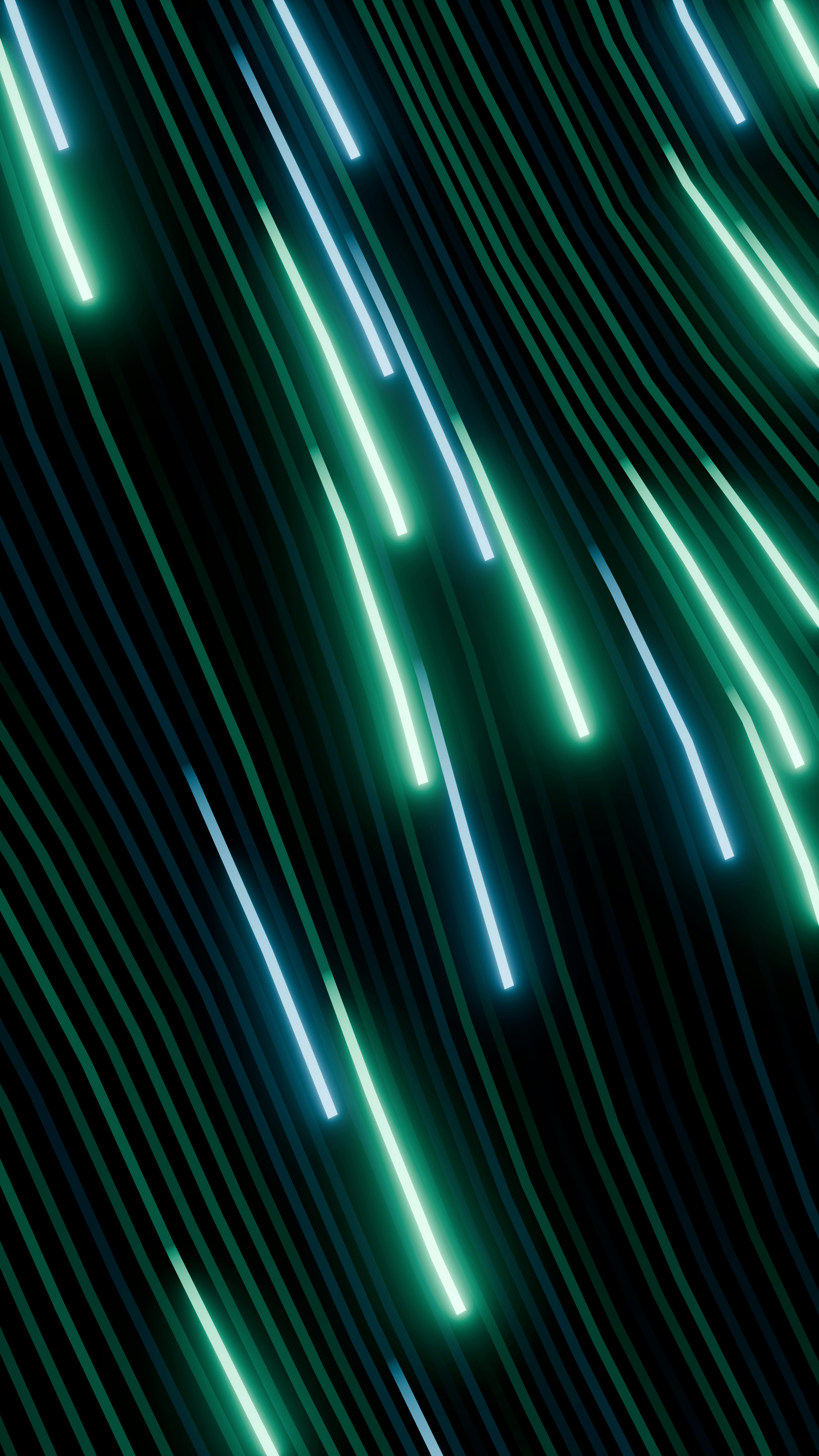 Abstract glowing lines of teal and green on black background