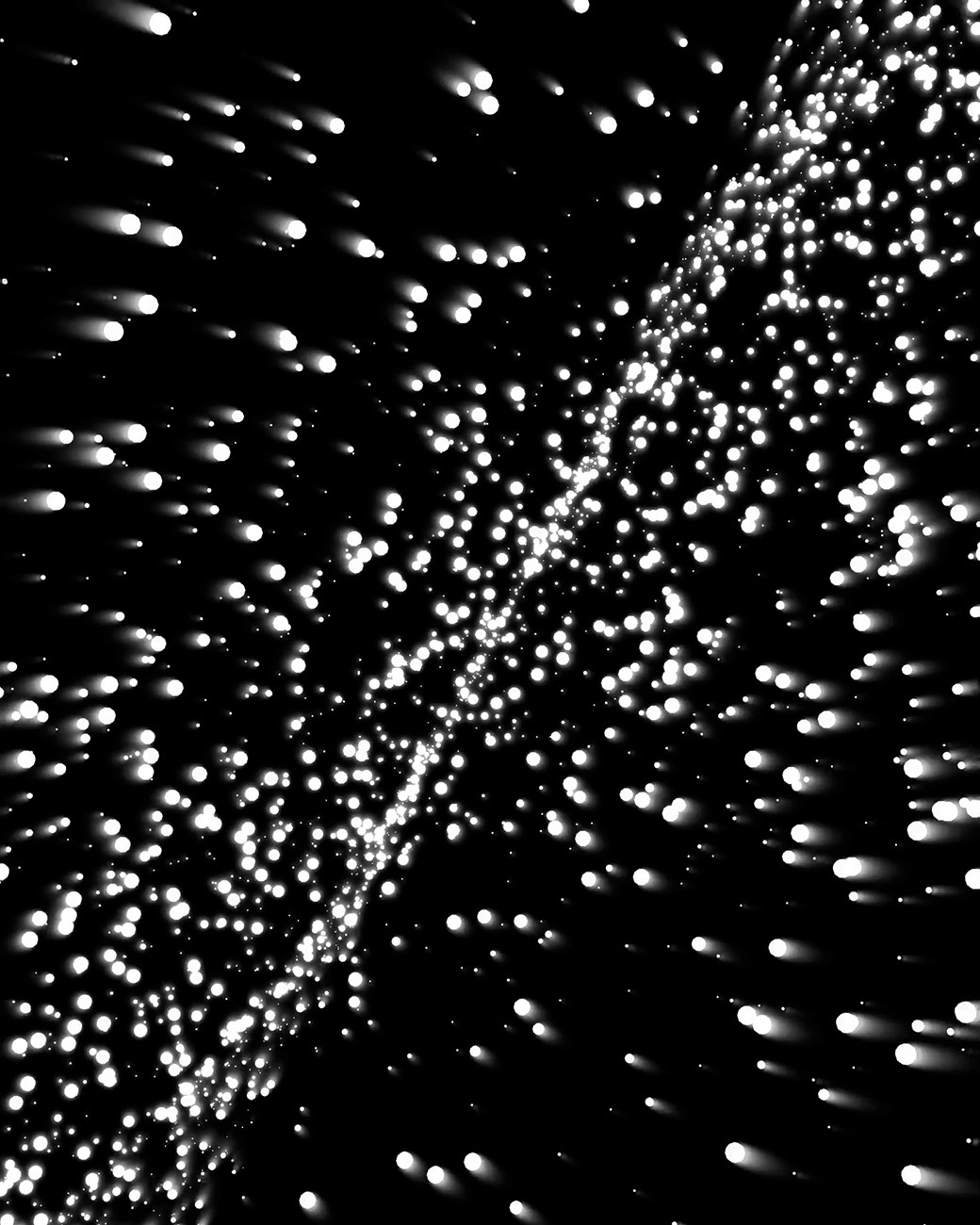 Black and white sequence of the work Nexos. Neural network of stars of the universe created in 3D.