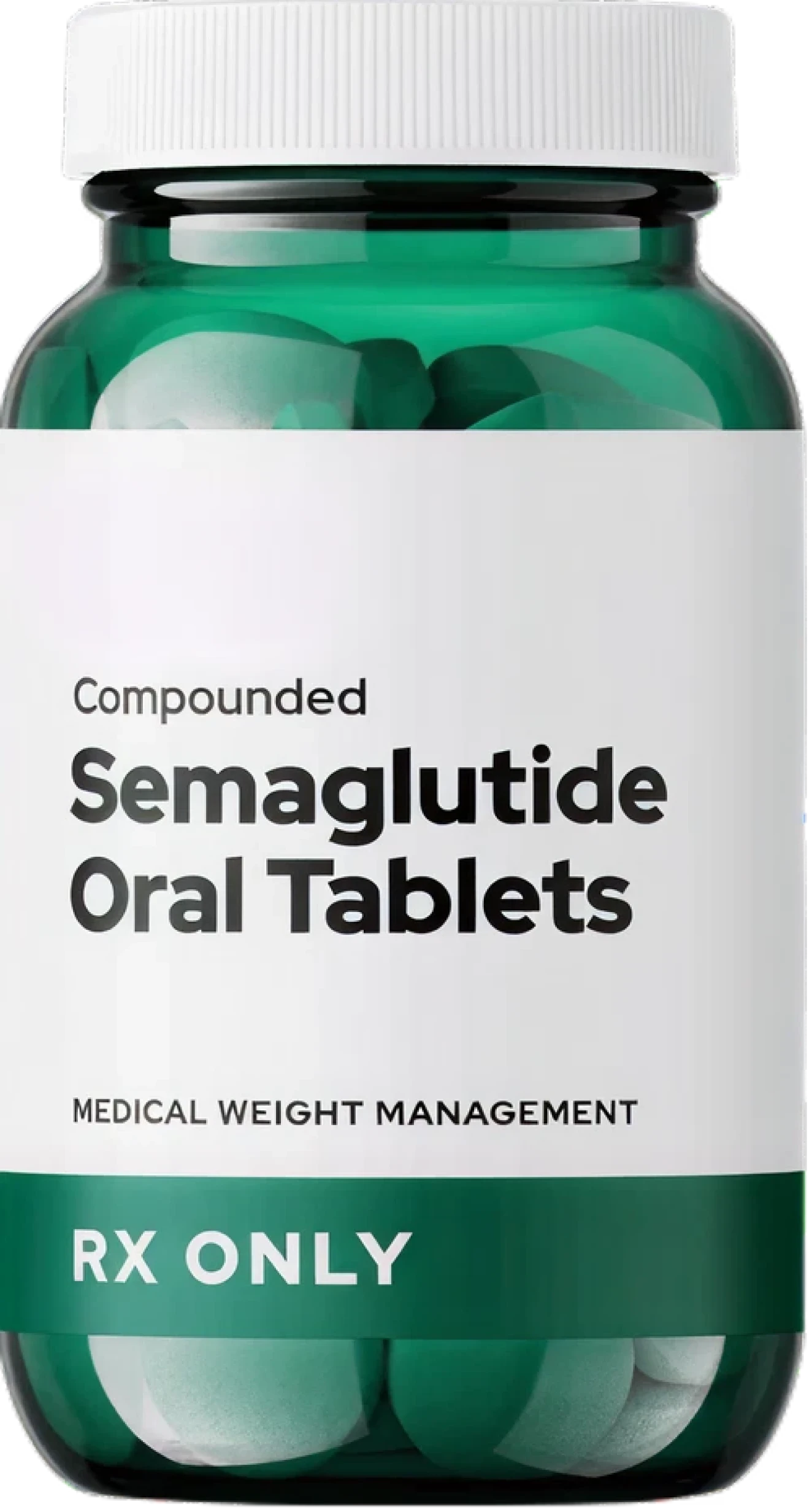 A bottle of Henry compounded semaglutide oral tablets, a prescription-only medical weight management drug.