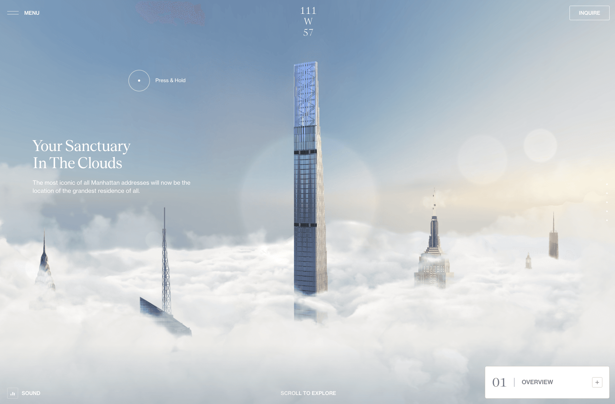 Website displaying a skyscraper on top of the clouds