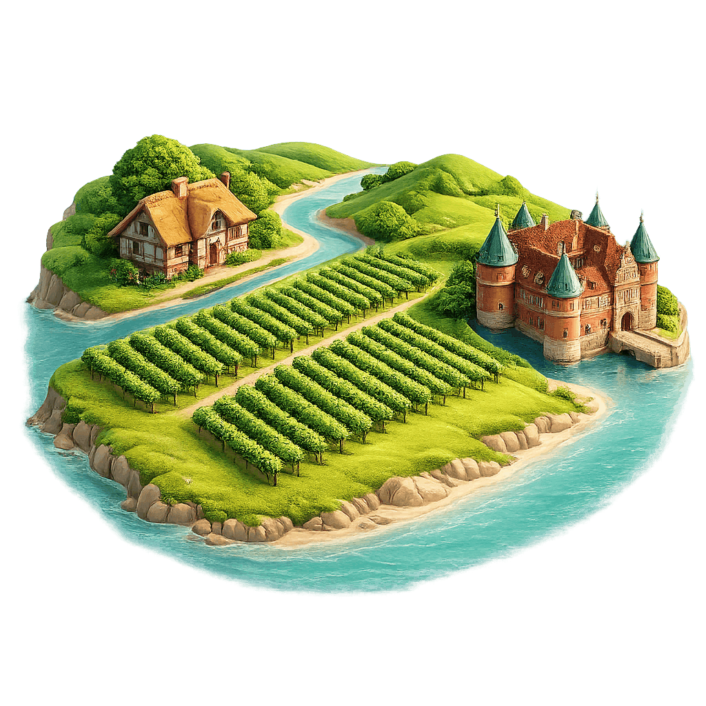 Artistic illustration of the Fyn wine region.