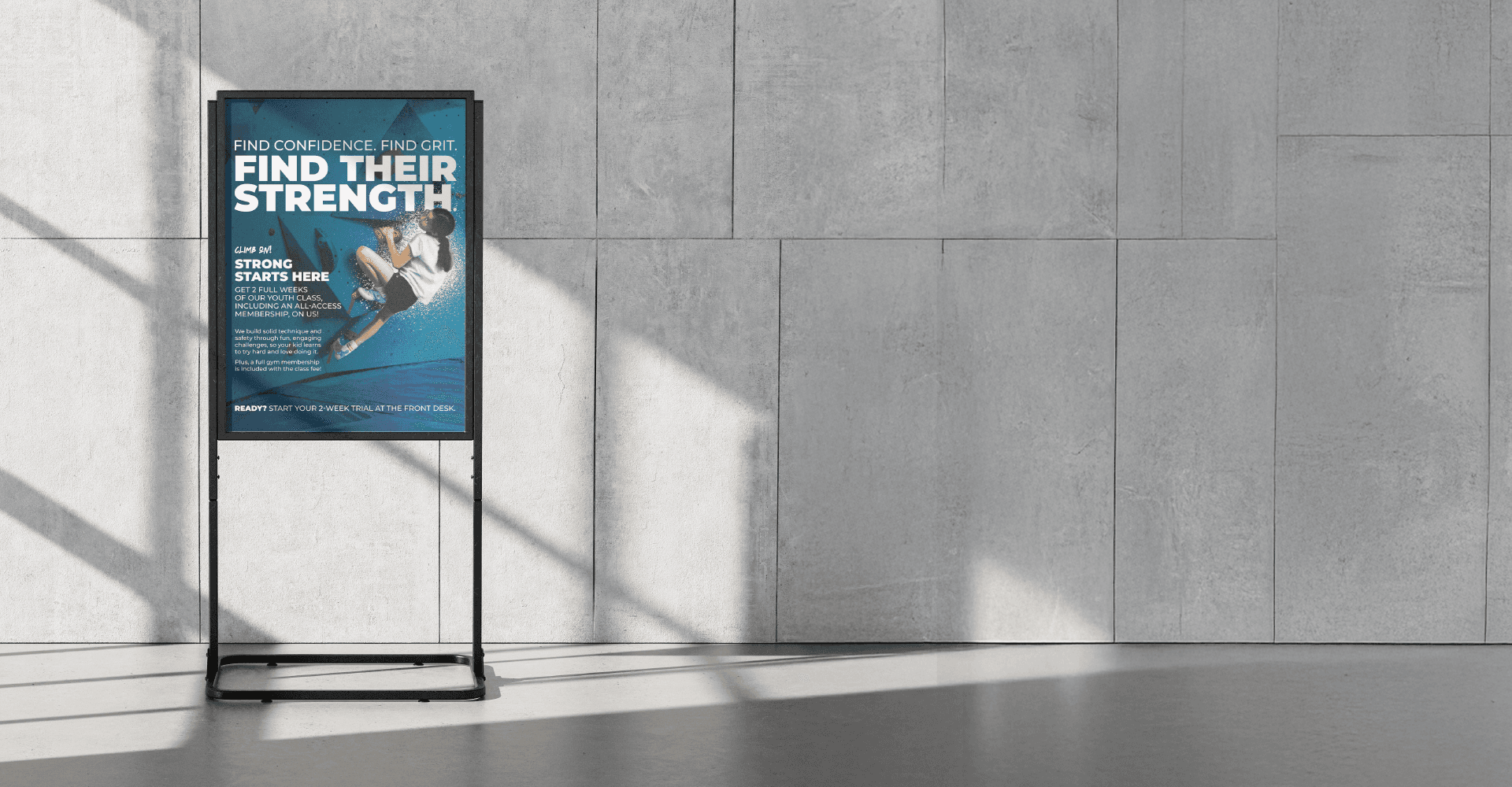 Print design mockup of climbing gym poster