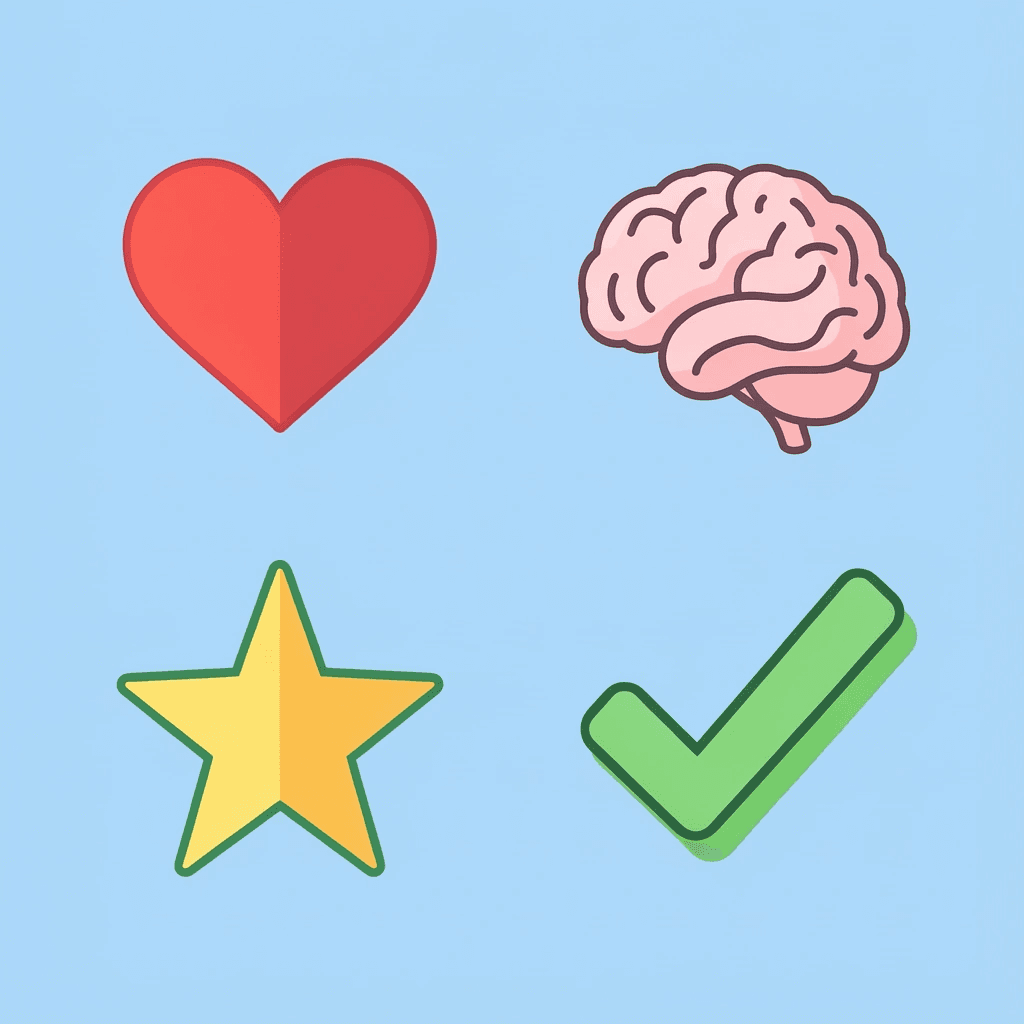  Four icons representing cognitive, physical, social-emotional, and language development domains