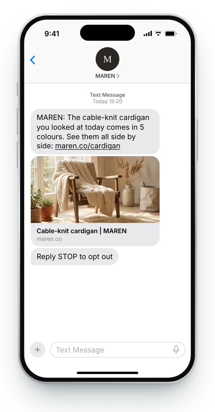 The cardigan, in every colour browse abandonment text on an iPhone