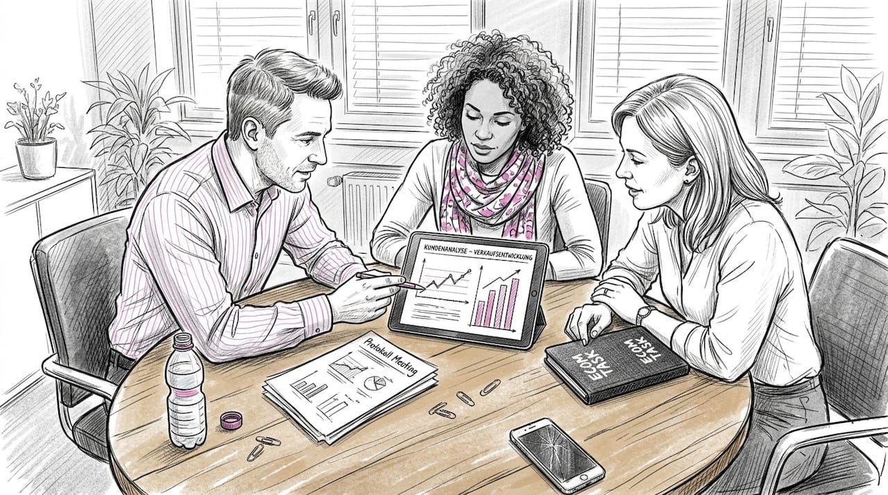 Ein kleines Team tauscht sich darüber aus, wie Künstliche Intelligenz den Kundenservice verbessern kann.