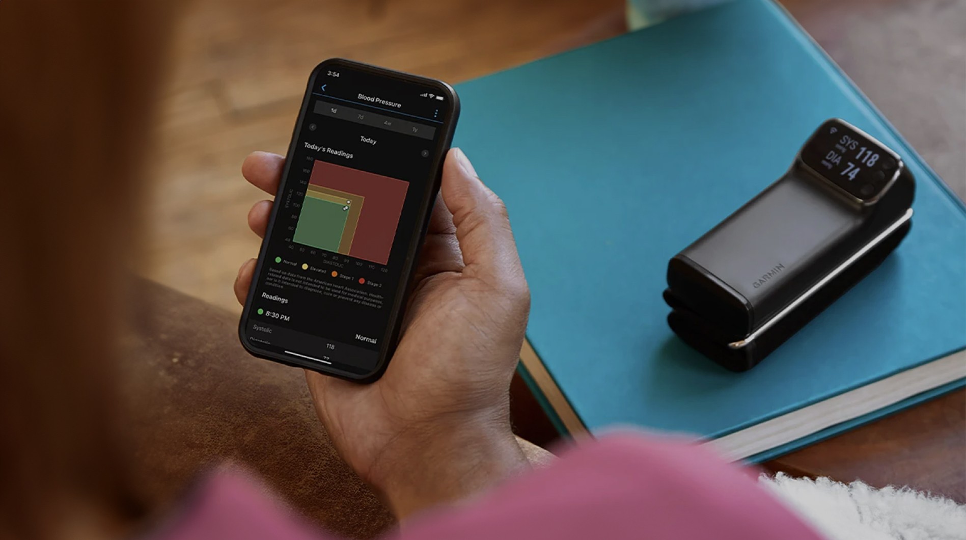 User reading their blood pressure results