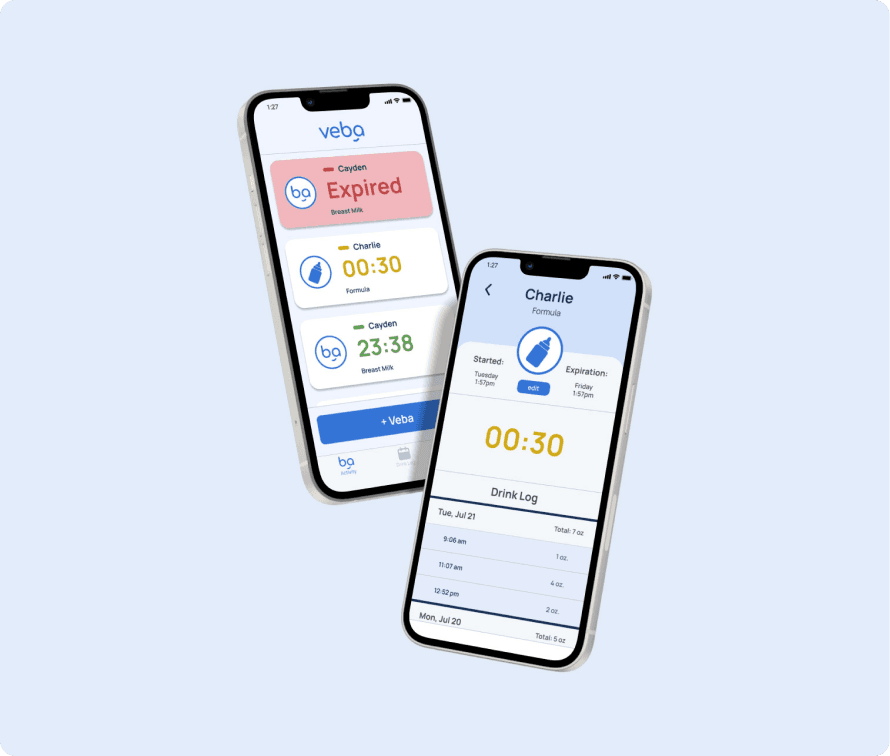 Companion app displaying various monitoring details, including tracking data from different smart baby monitors listed with color-coded status indicators for easy identification and updates.