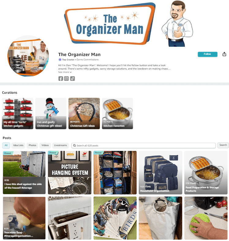 screenshot of influencer the organizer man’s amazon storefront