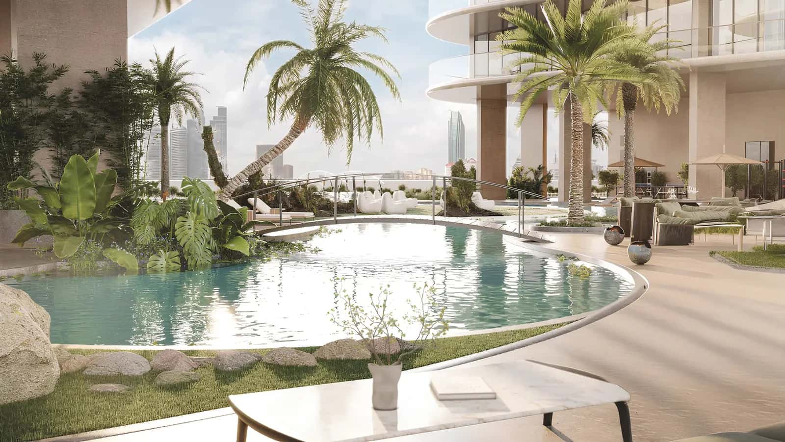 Stax Tower Pasha One, an architectural marvel with a shiny glass surface, integrated into a bustling city scene.