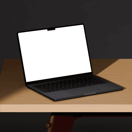 MacBook Pro 14-inch on wooden desk mockup