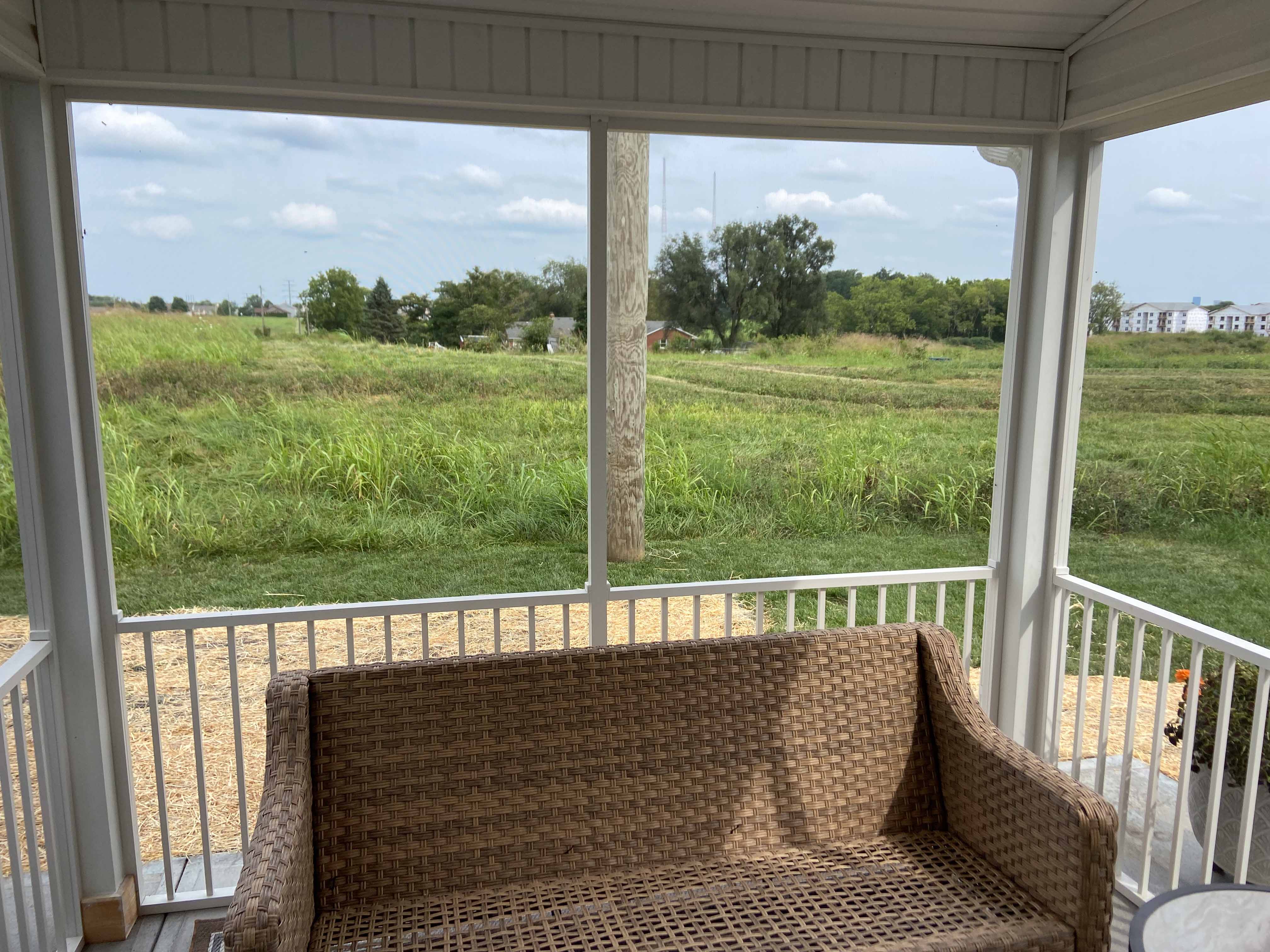 inside look of a house addition with screen