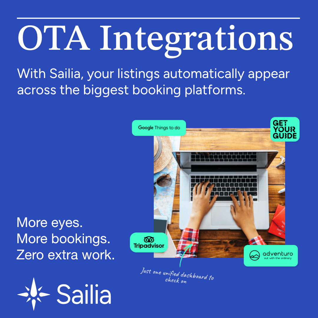 an advert for sailia's OTA integratiosn with an image of a woman using a laptop