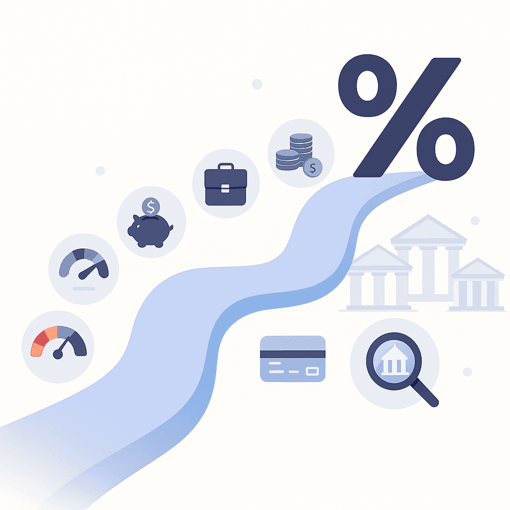 Flow graphic of seven preparation steps leading upward to a lower mortgage rate