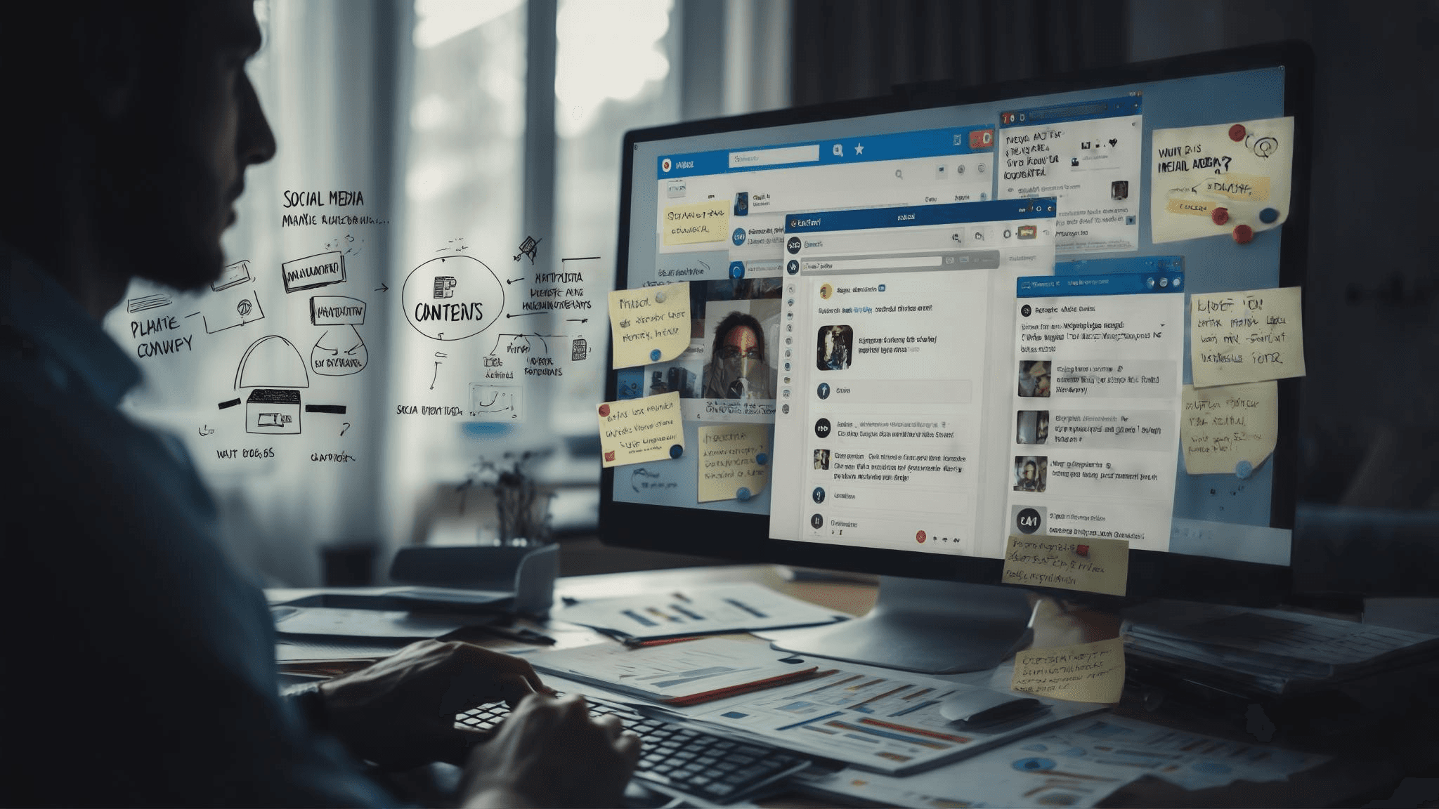 Person managing digital social media content - Sprout Social Alternatives