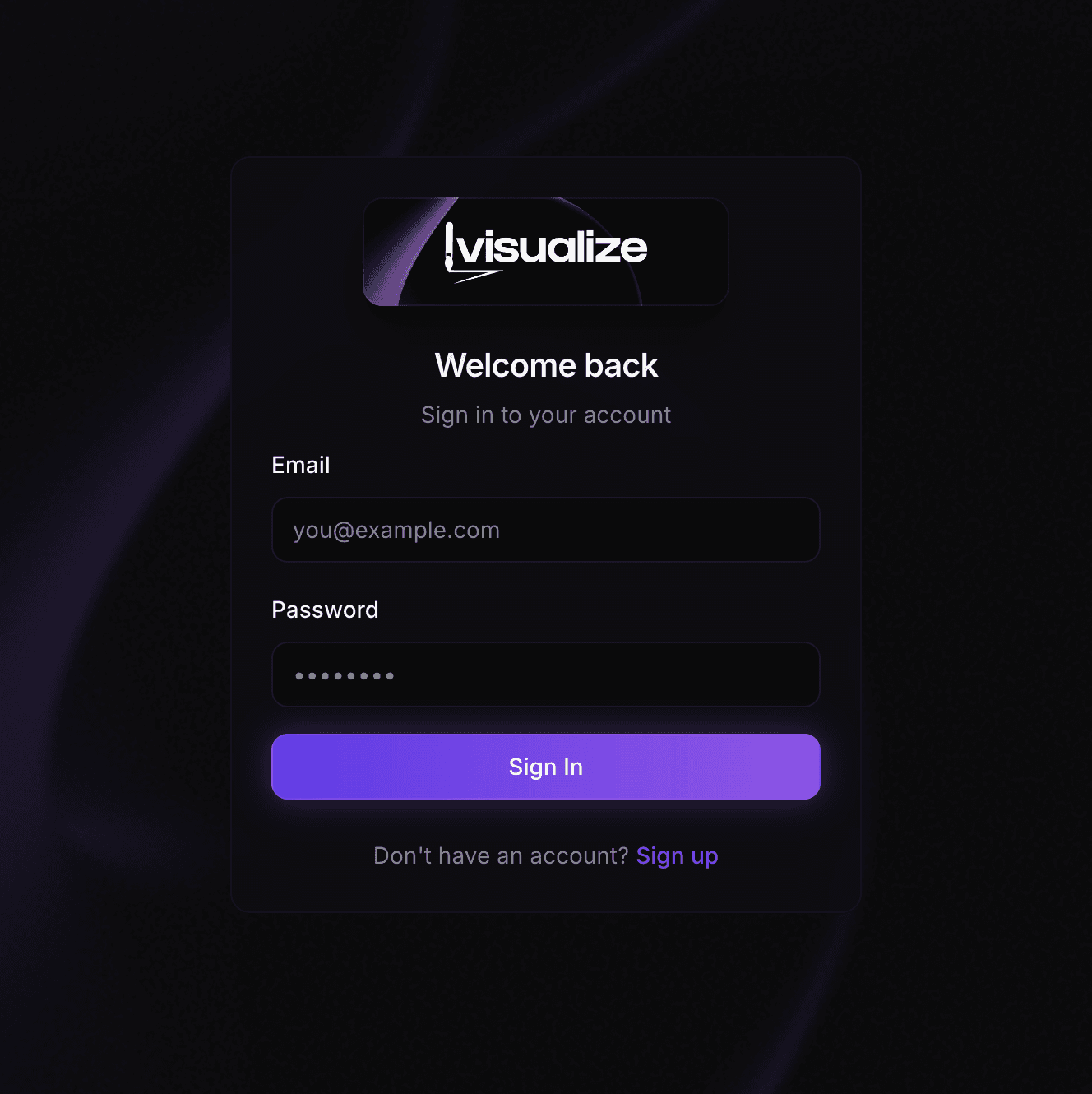 Visualize Sports Design Agency Login Dashboard screen