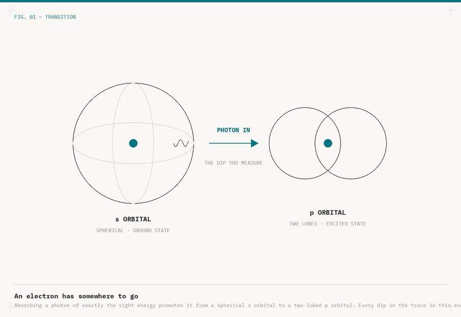 The s→p orbital transition that grounds the talk