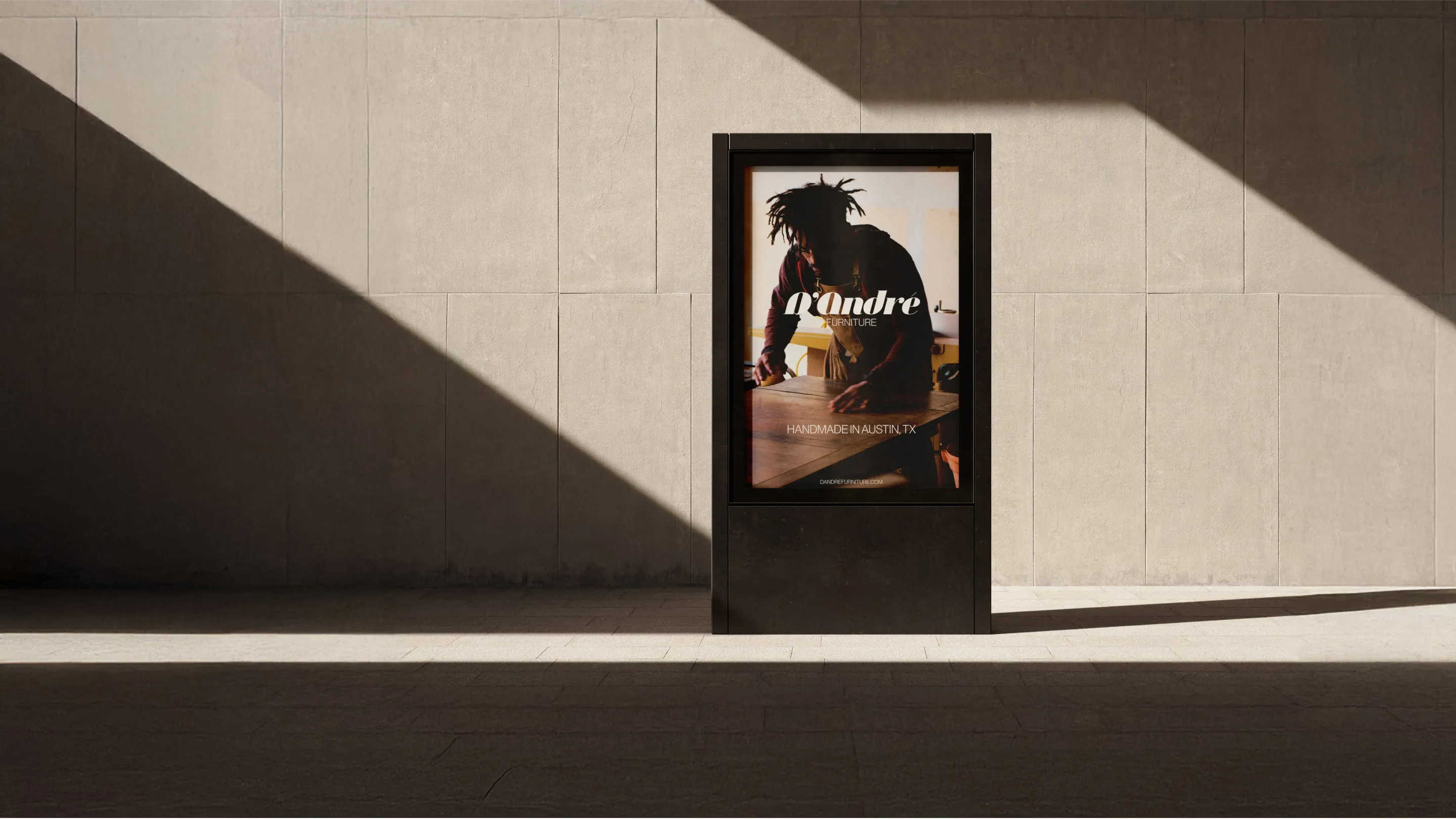 D’Andre Furniture — Hero outdoor advertisement with logo — Brand identity showcase