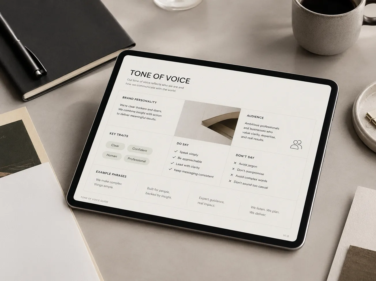 Branding work reviewed on a laptop and phone