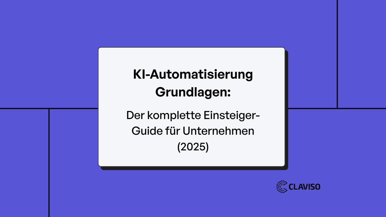 KI-Automatisierung Grundlagen Einsteiger-Guide Banner für Unternehmen 2025 mit modernem Grid-Design, Claviso
