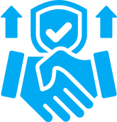 Blue handshake and shield icon symbolizing trust and partnership – RJP.design, Web Design Agency in NYC delivering reliable website design and digital marketing solutions.