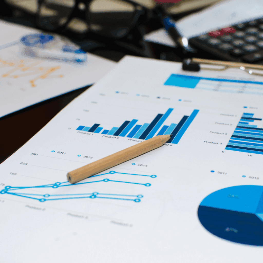 Business strategy and finance concept with scenario planning ROI analysis on digital screens displaying graphs and charts, illustrating data-driven decision making and investment evaluation.