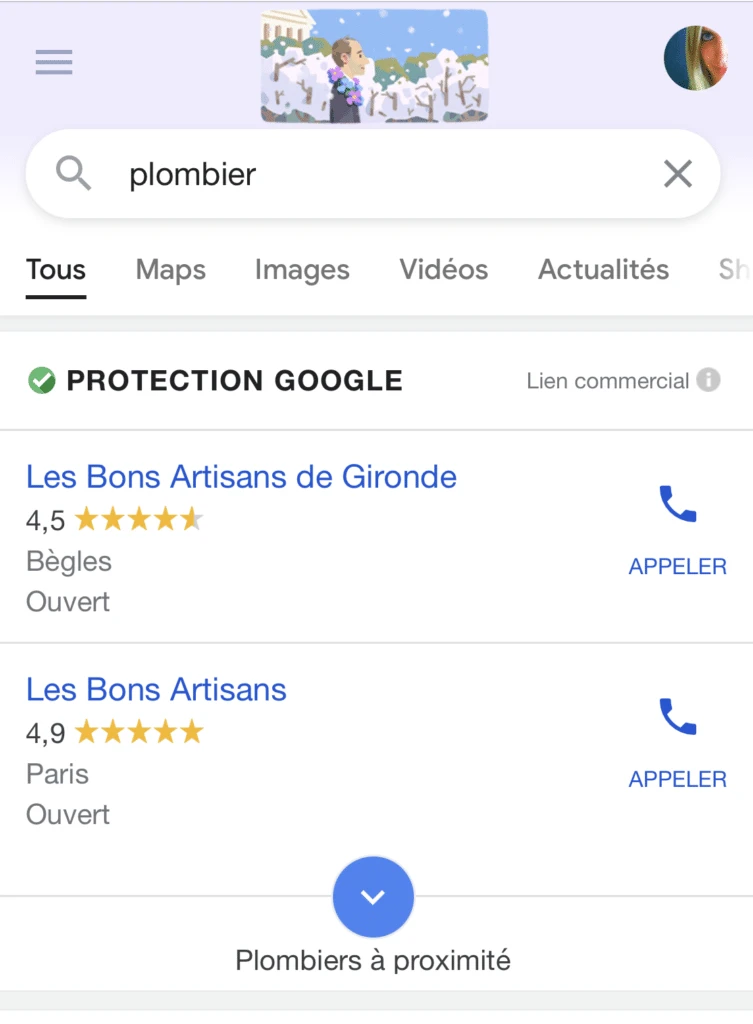 Annonces de services locaux de Google