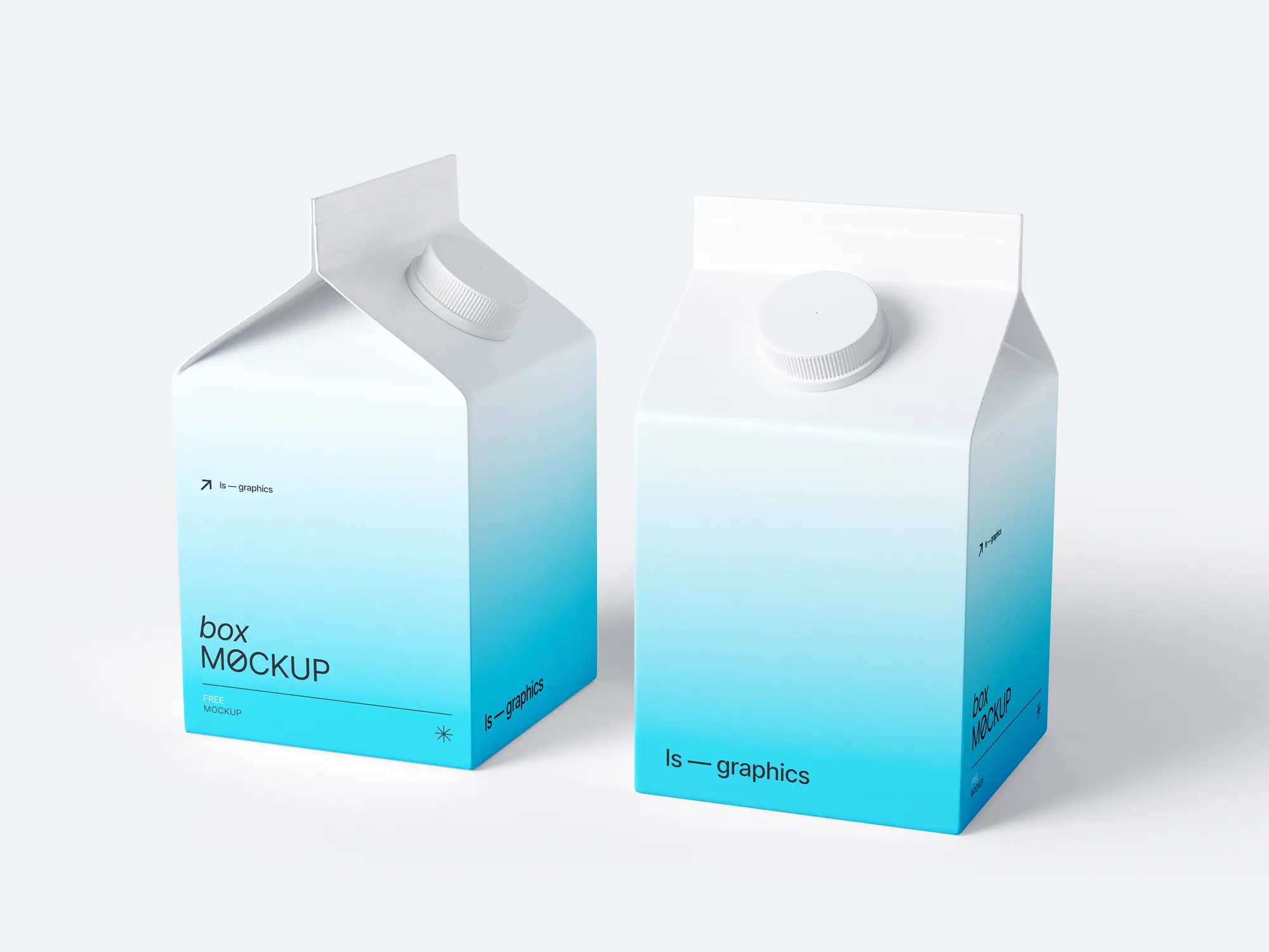 A box of milk mockup is displayed against a background that transitions from blue at the top to white at the bottom. The gradient backdrop accentuates the milk box, highlighting its design and branding.