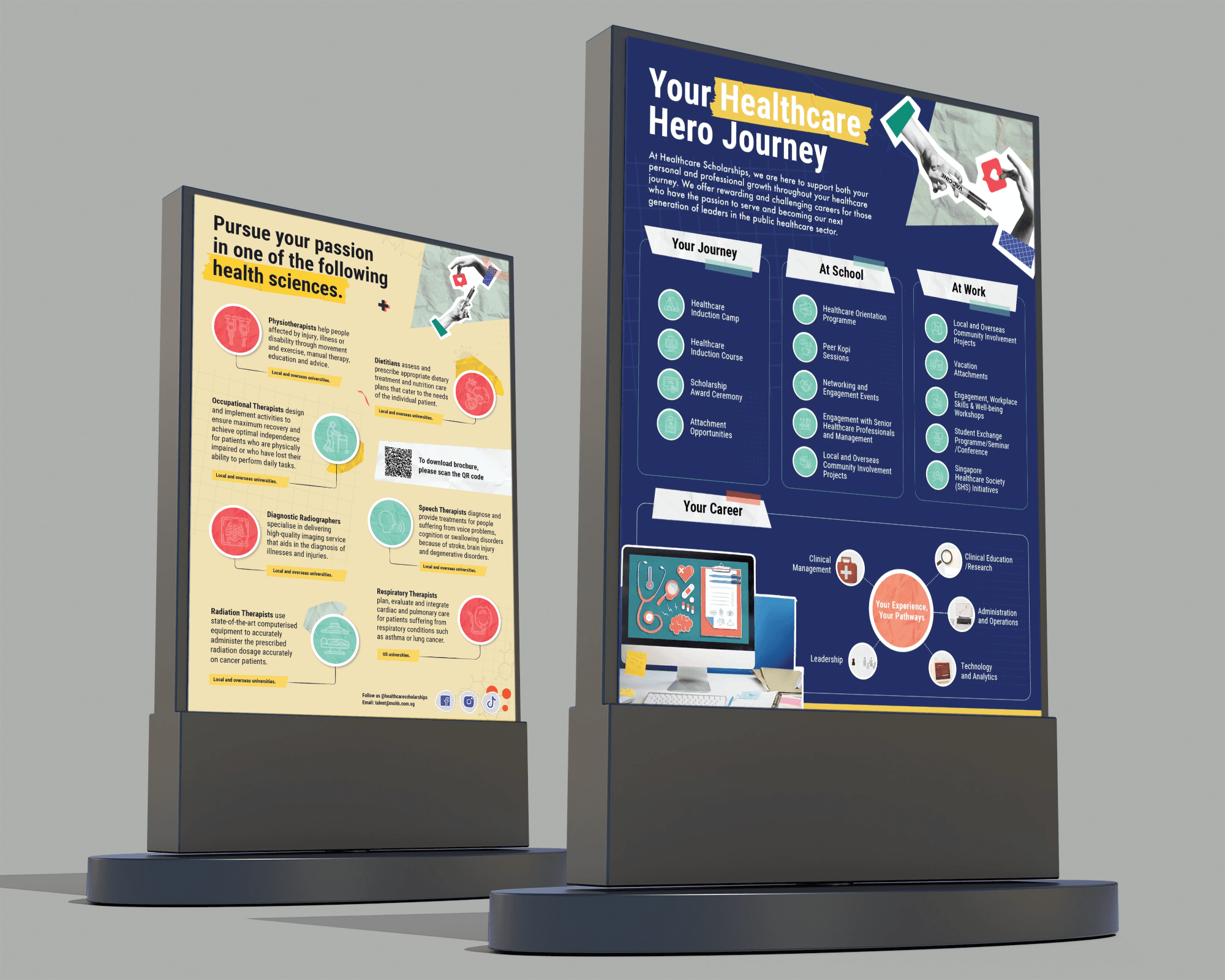 A close-up of an open book with layered fabric swatches. The left page has cool blues and greens, while the right shows warm yellows, oranges, and reds.