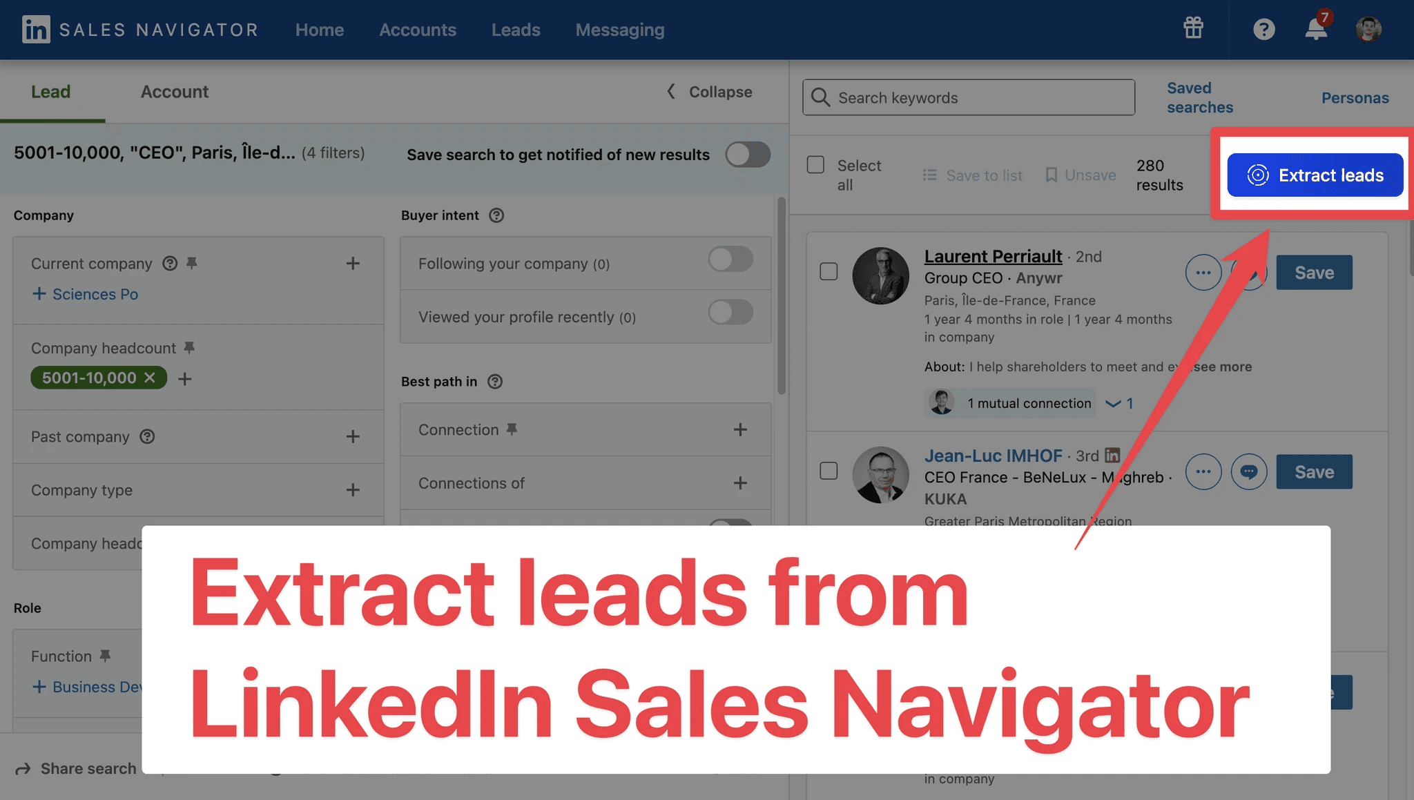 extract leads from LinkedIn Sales Navigator with GiveMeLeads