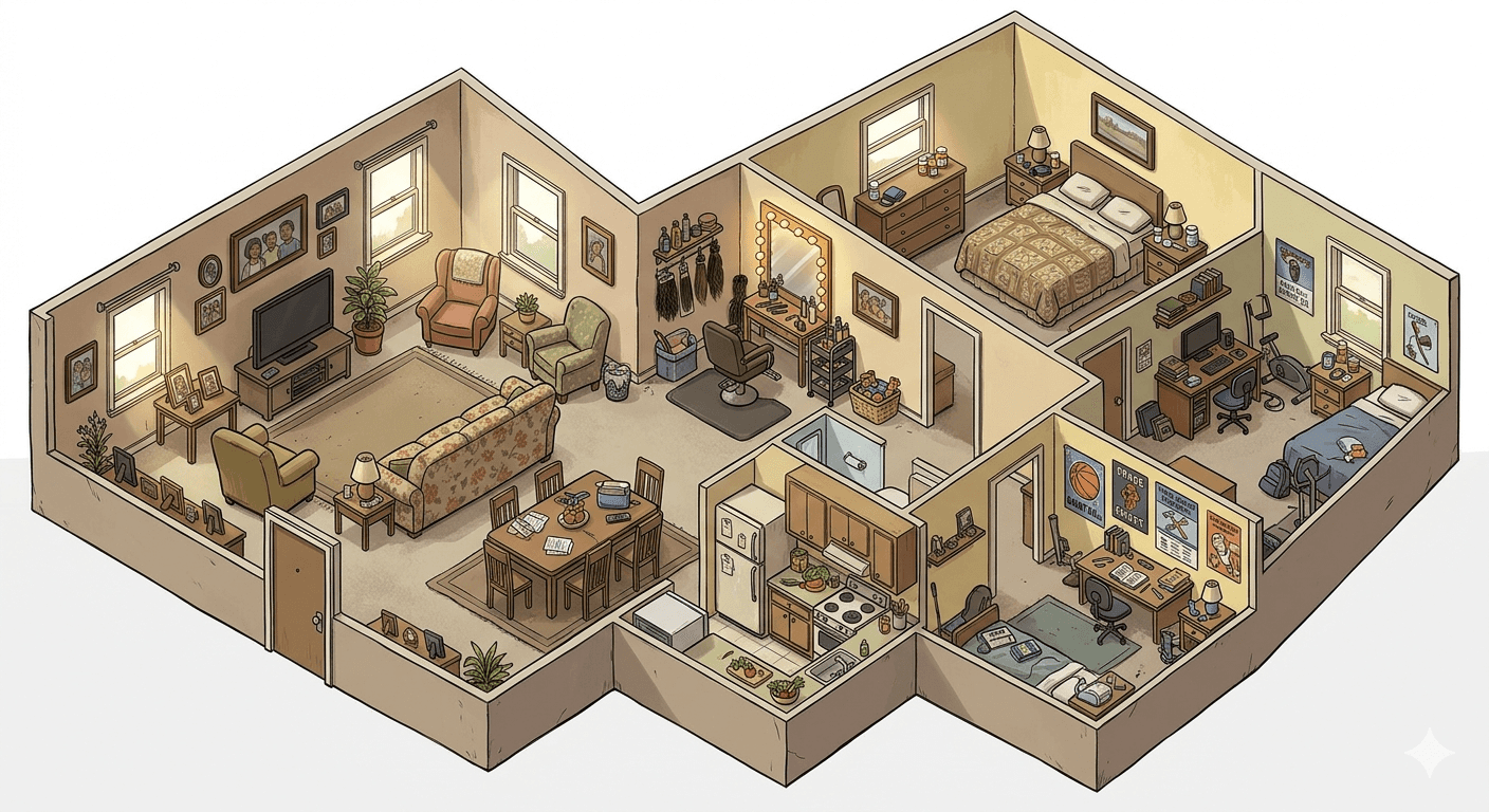 Interior shot of the Rodriguez family apartment
