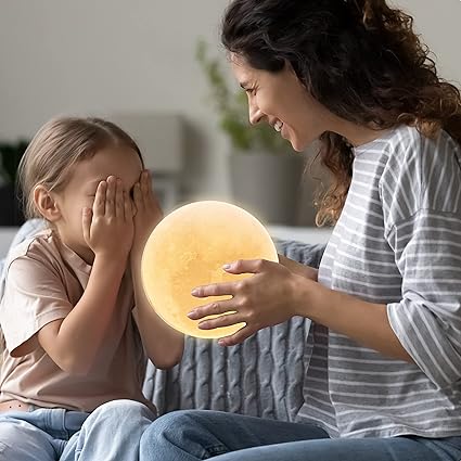 Moon lamp adds a stylish touch to home decor.