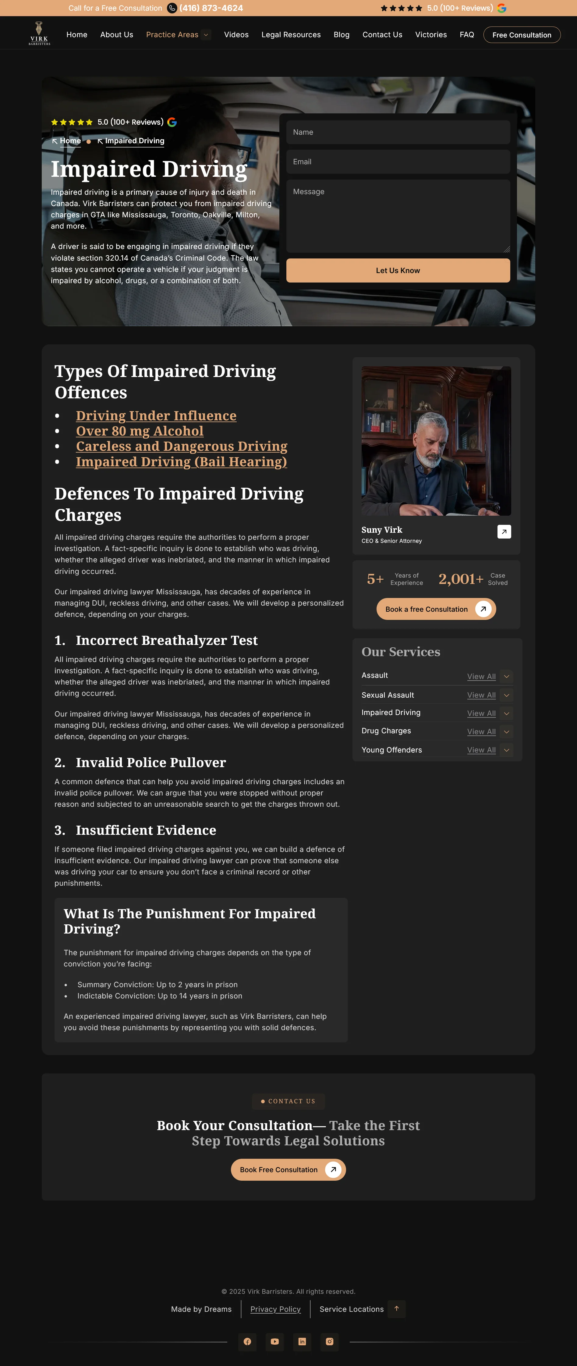 Impaired-Driving page for virkbarristers website developed & designed by Dreams Agency Mississauga, Ontario