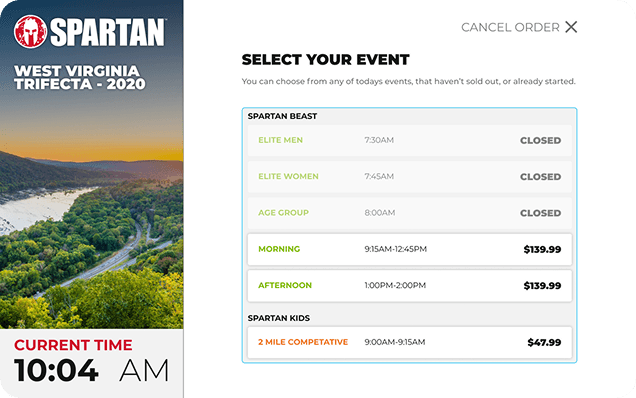Screenshot of onsite registration app event selection screen
