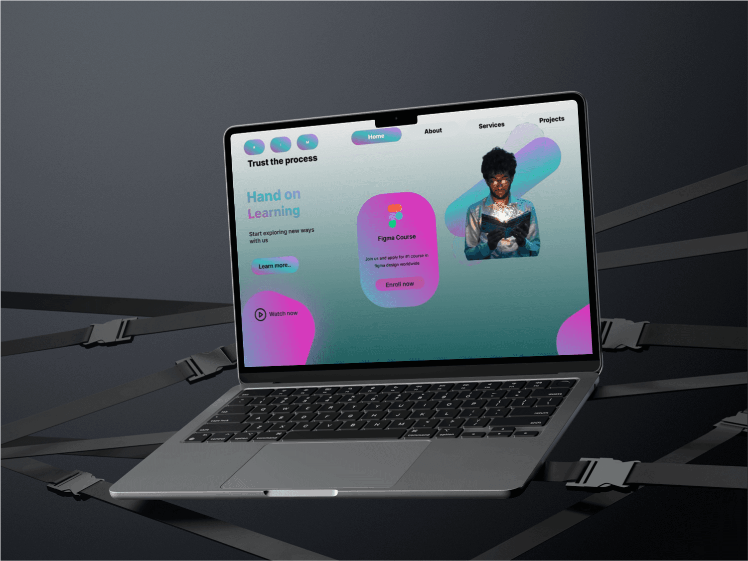 Educational course website UI designed in Framer with clear structure and CTA