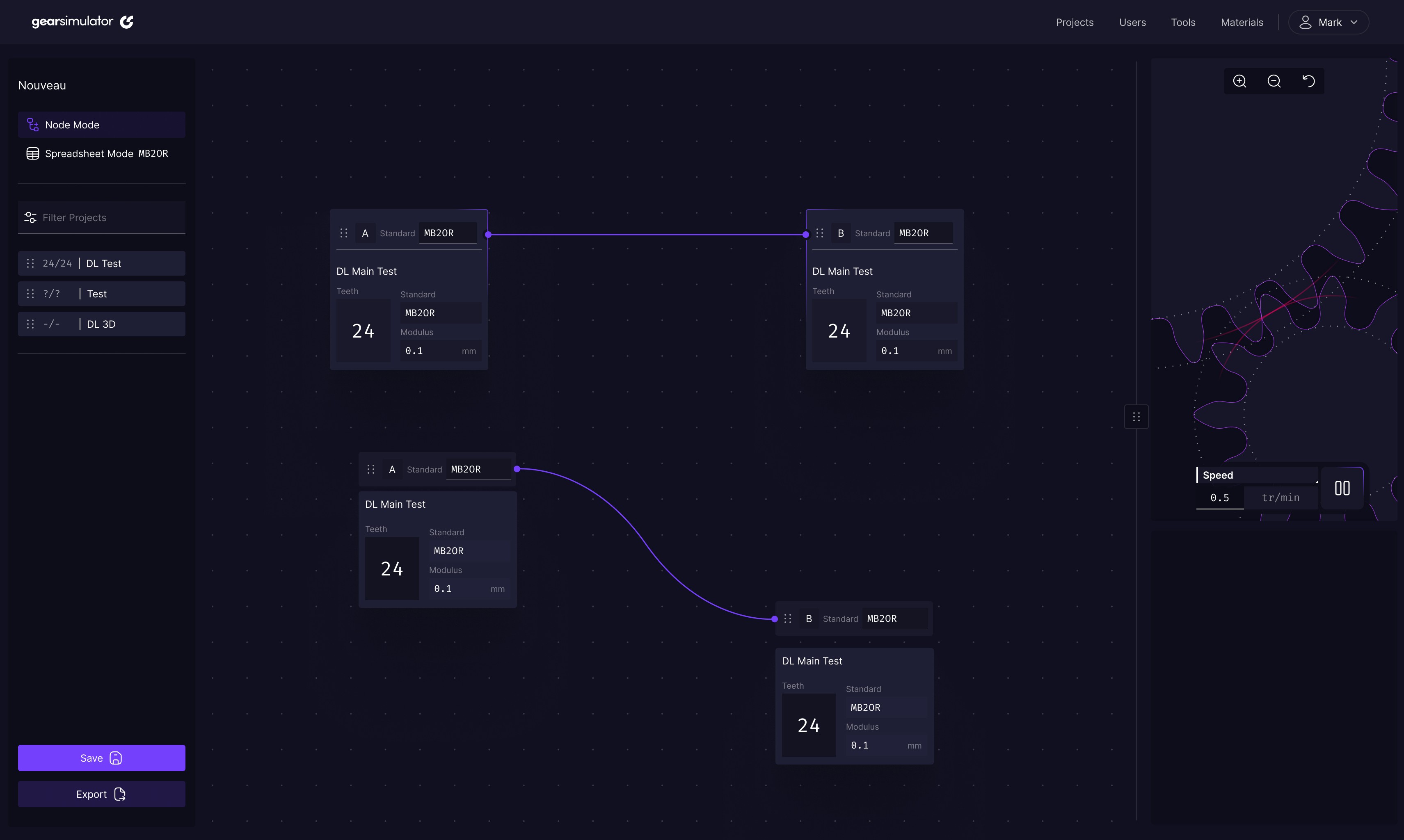 Image of Gearsimulator UI for watches menu flow for nodes