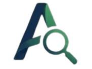 lettre 'A' stylisée en dégradé bleu et vert intégrée avec une loupe.