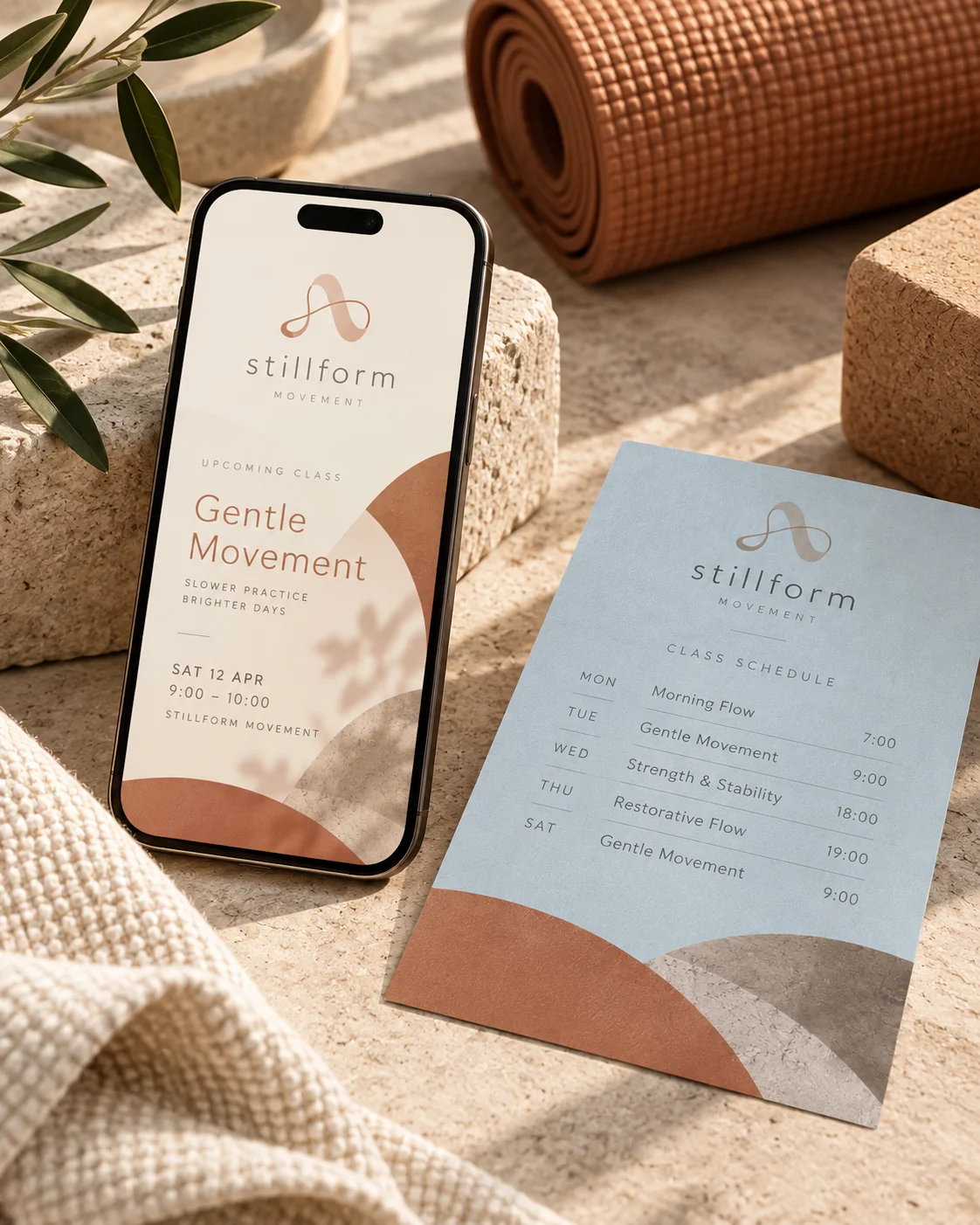 Stillform Movement — digital class templates brand application