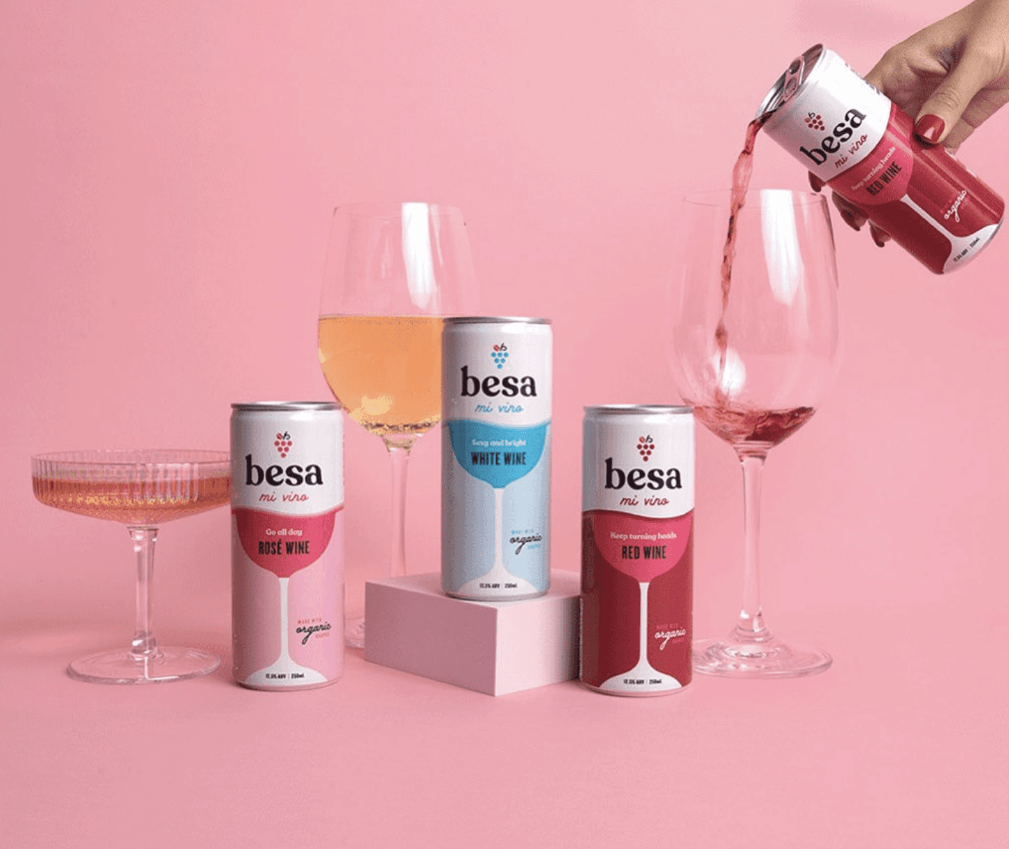 cans of hard seltzer and wine glass