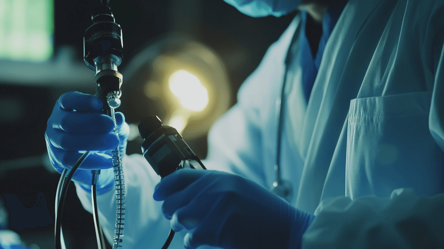 Doctor using a fiber optic endoscope