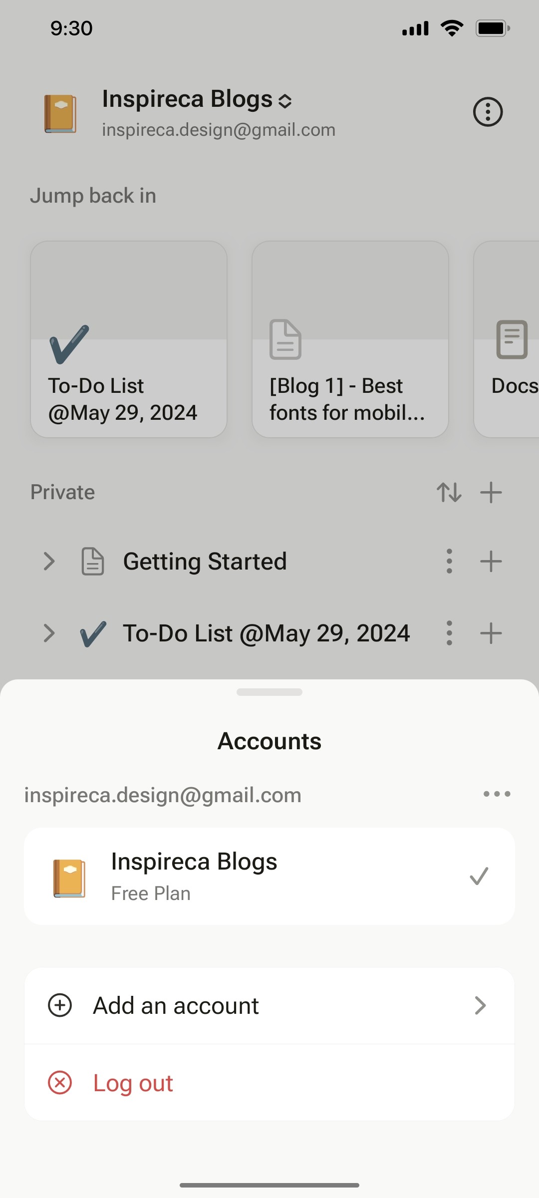 Notion App Account Screen