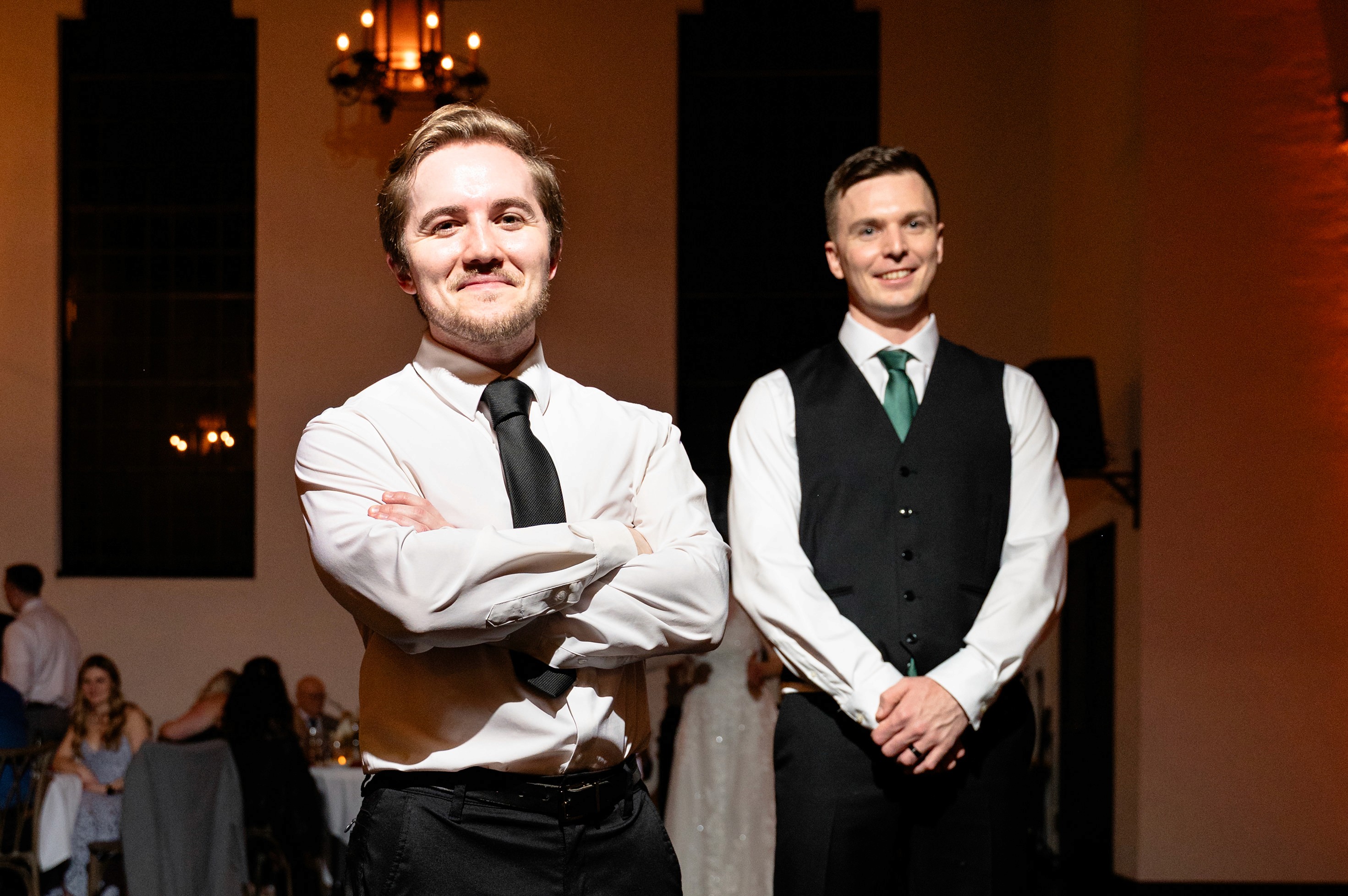 Flat lay wedding details with bouquet, rings, and sparkling bridal heels