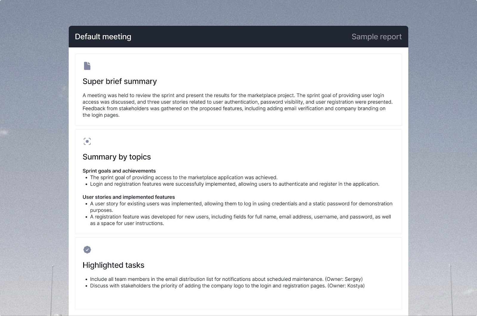 Default meeting AI-report example