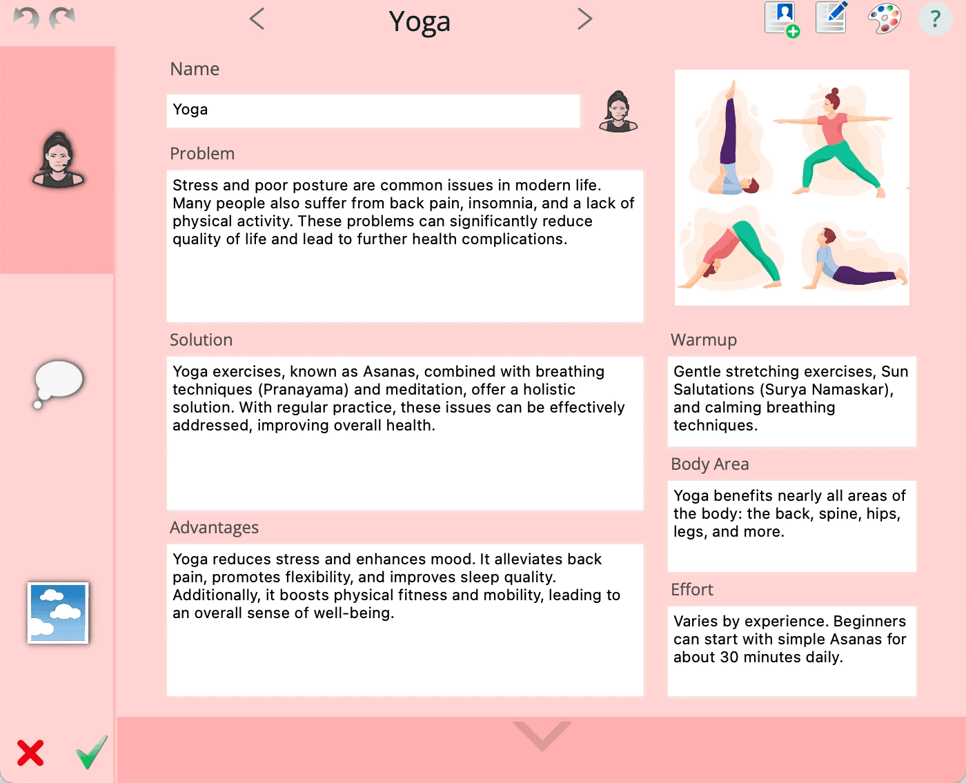 Story Sheet for yoga