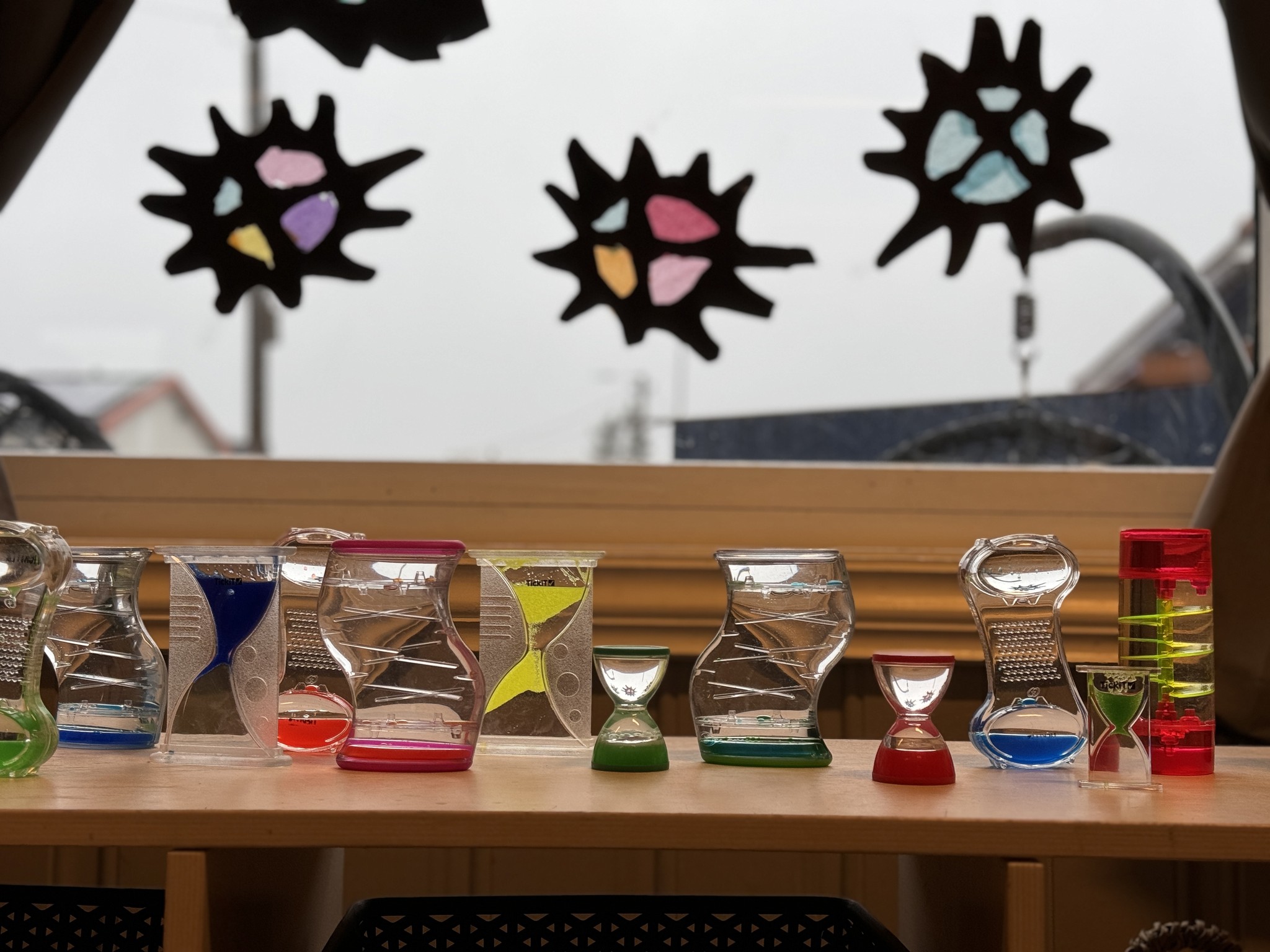 Desk with keyboard and brown chair