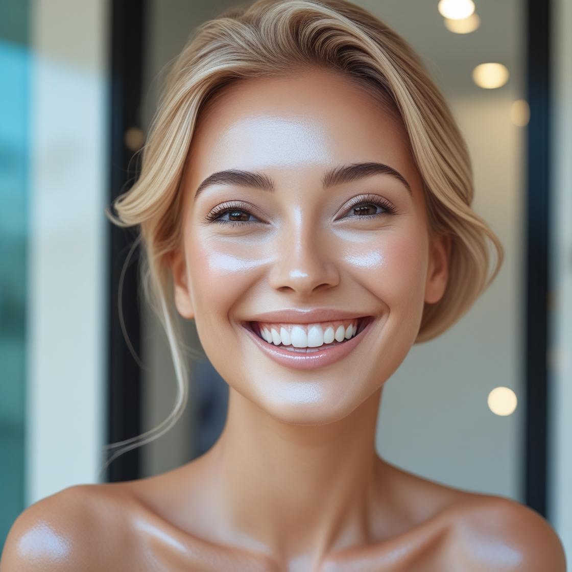 Happy woman after collagen induction therapy