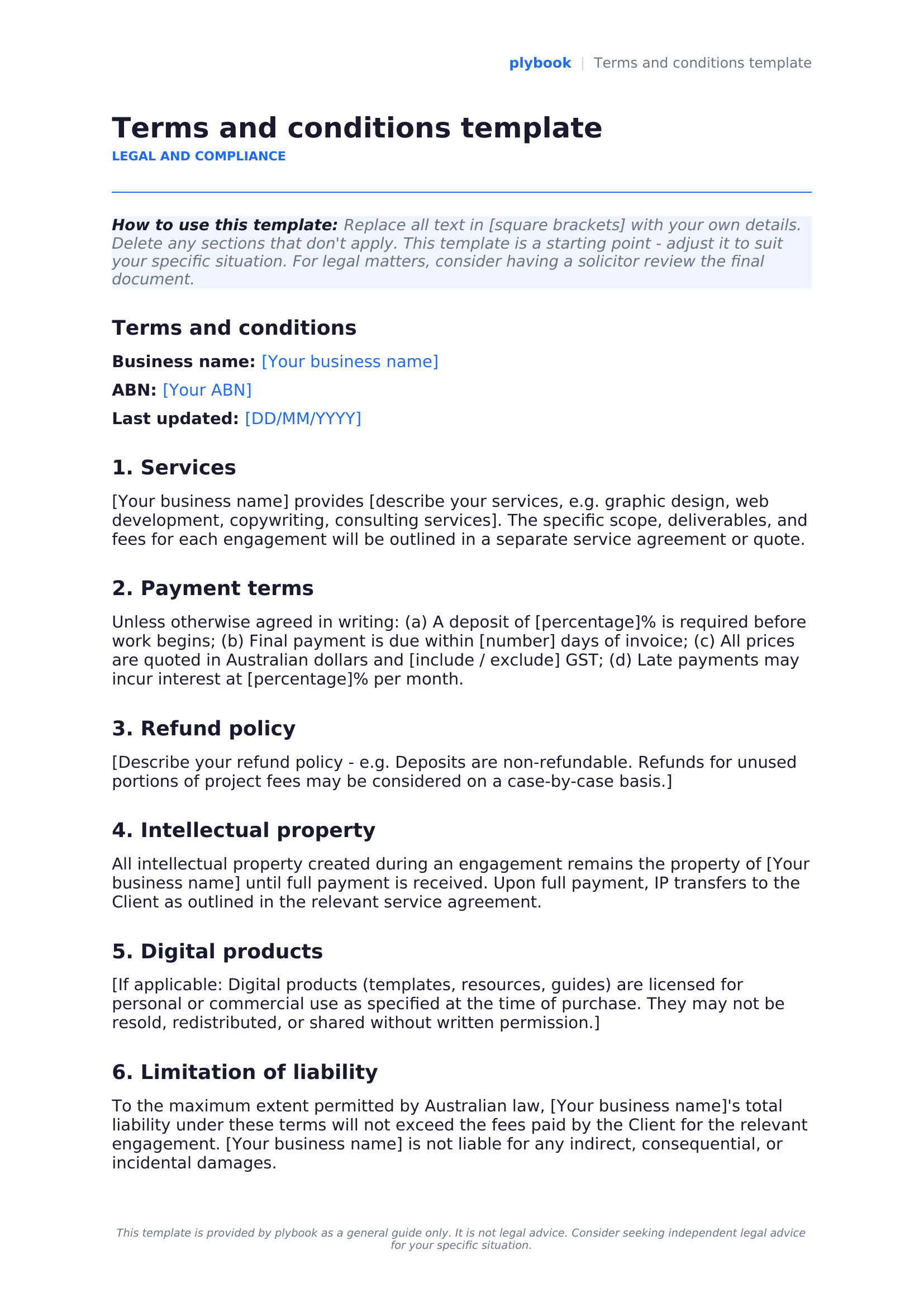 Terms and conditions template