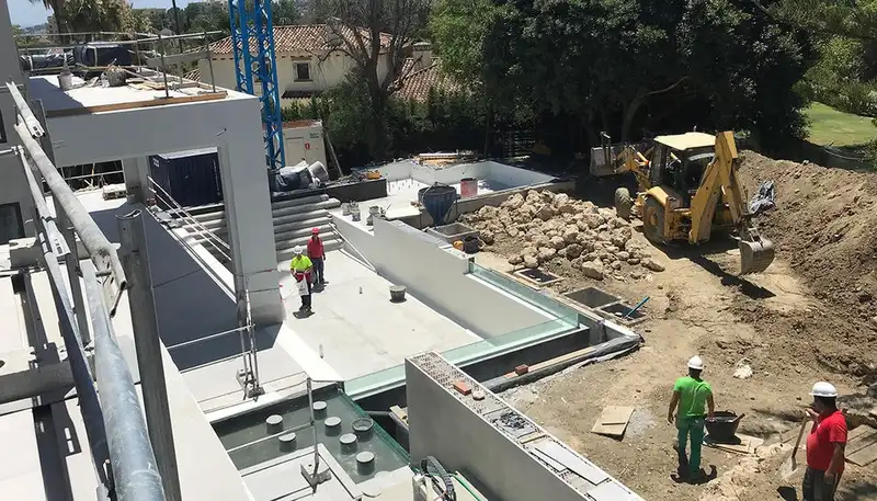 Construction crew renovating property
